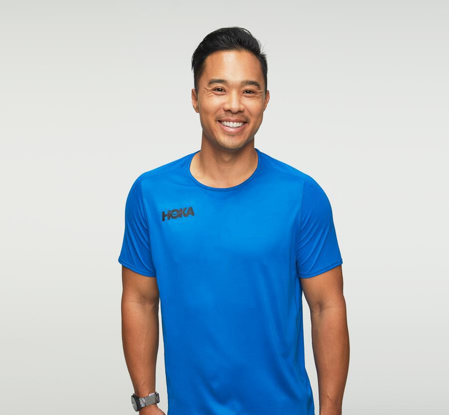 Tops Mens - Hoka One One Performance Short Sleeve - Blue - QXFPENC-57